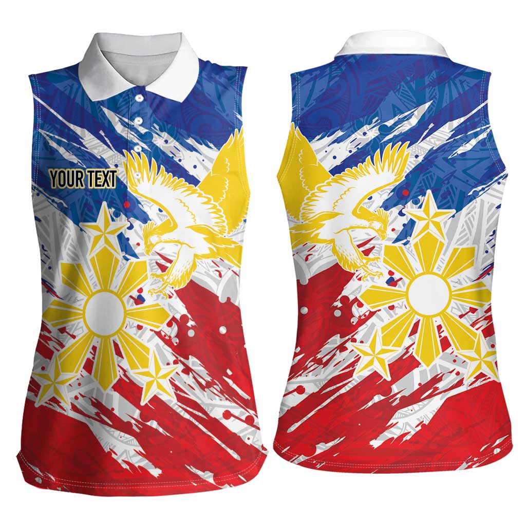 Personalized Filipino Sun and Stars Women Sleeveless Polo Shirt Grunge Vibes LT7 - Polynesian Pride