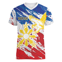 Personalized Filipino Sun and Stars Women V-Neck T-Shirt Grunge Vibes LT7 Female White - Polynesian Pride