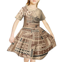 Vaiaso o le Gagana Samoa Kid Short Sleeve Dress Siapo Motif Beige