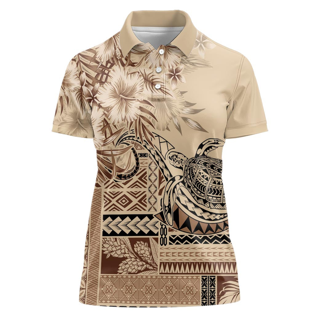 Vaiaso o le Gagana Samoa Women Polo Shirt Siapo Motif Beige