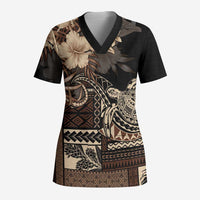 Vaiaso o le Gagana Samoa Scrub Top Siapo Motif Black - Polynesian Pride