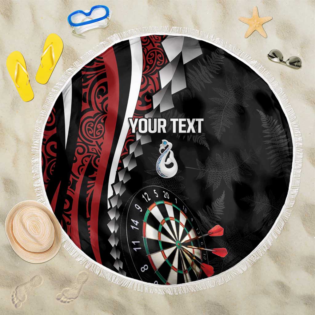 Personalized New Zealand Darts Beach Blanket Kowhaiwhai Whero Koiri - Manaia