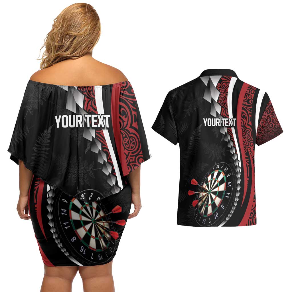 Personalized New Zealand Darts Couples Matching Off Shoulder Short Dress and Hawaiian Shirt Kowhaiwhai Whero Koiri - Manaia