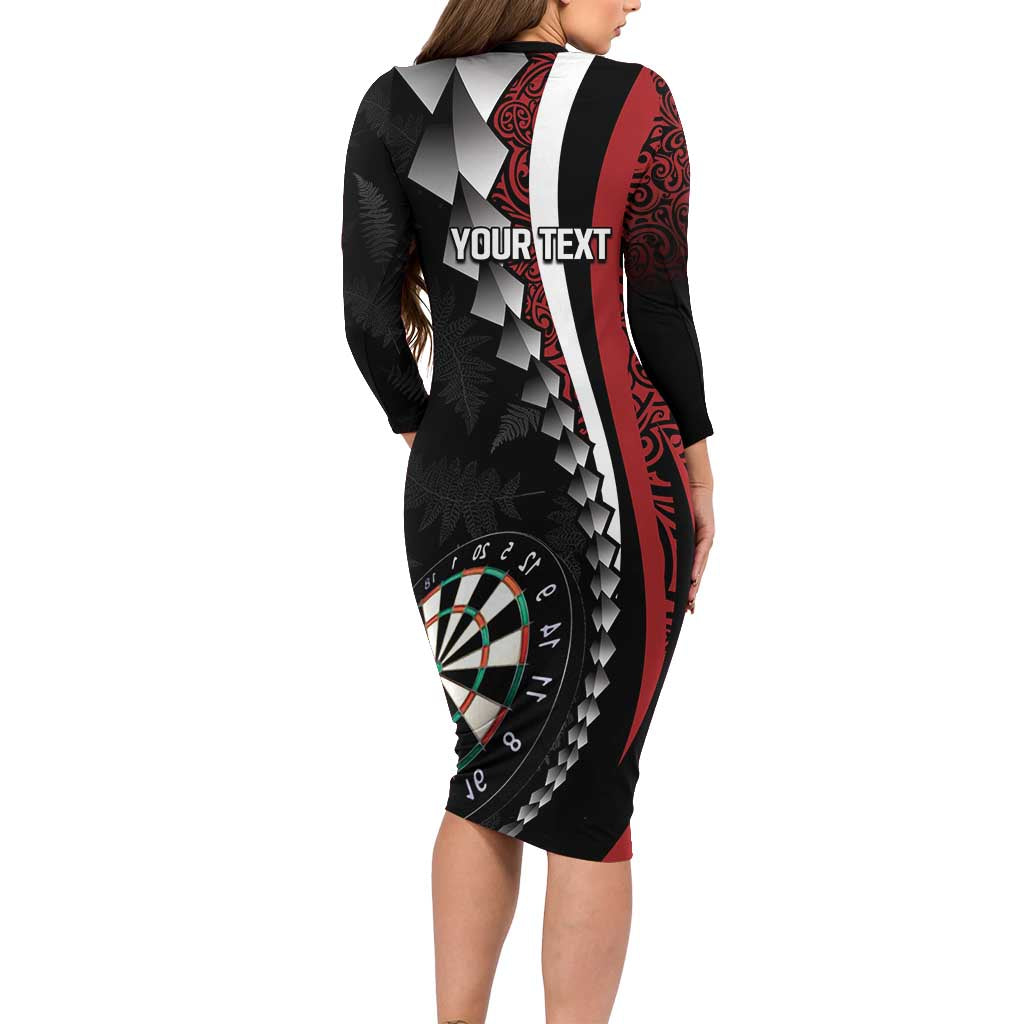 Personalized New Zealand Darts Family Matching Long Sleeve Bodycon Dress and Hawaiian Shirt Kowhaiwhai Whero Koiri - Manaia