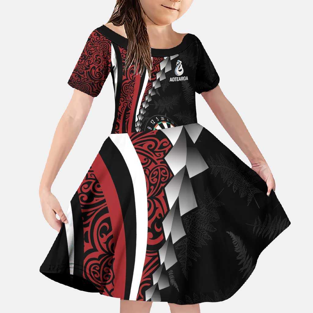 Personalized New Zealand Darts Family Matching Mermaid Dress and Hawaiian Shirt Kowhaiwhai Whero Koiri - Manaia
