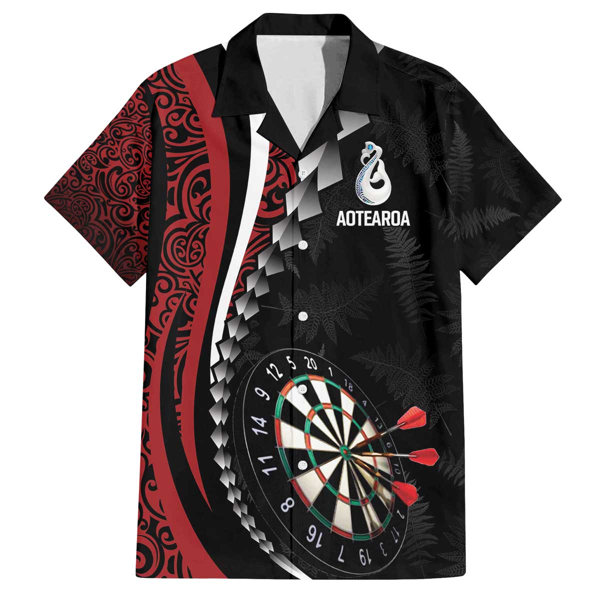 Personalized New Zealand Darts Family Matching Off The Shoulder Long Sleeve Dress and Hawaiian Shirt Kowhaiwhai Whero Koiri - Manaia