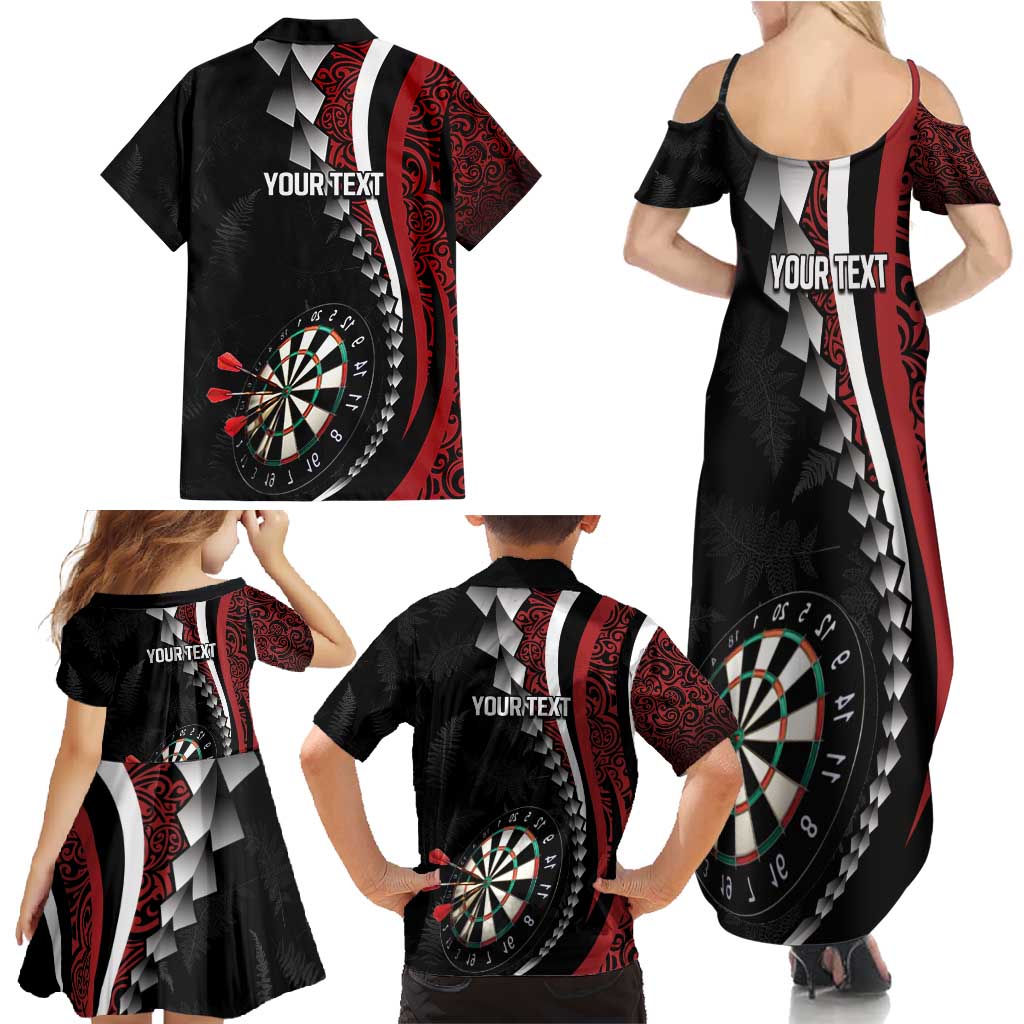 Personalized New Zealand Darts Family Matching Summer Maxi Dress and Hawaiian Shirt Kowhaiwhai Whero Koiri - Manaia