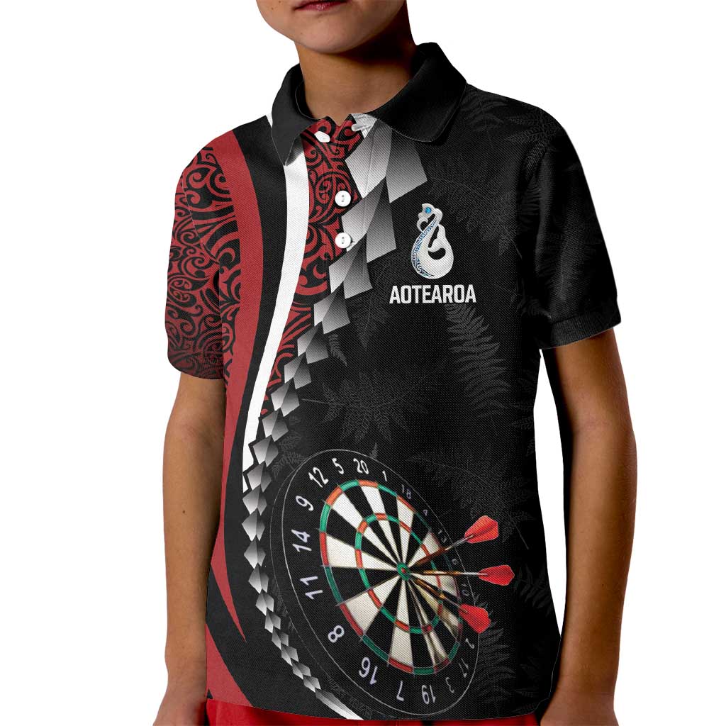 Personalized New Zealand Darts Kid Polo Shirt Kowhaiwhai Whero Koiri - Manaia