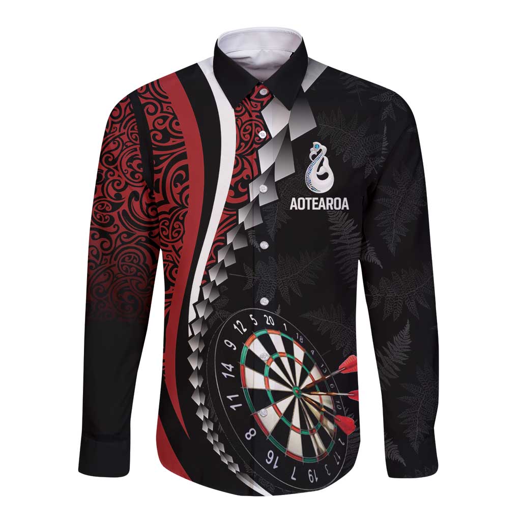 Personalized New Zealand Darts Long Sleeve Button Shirt Kowhaiwhai Whero Koiri - Manaia