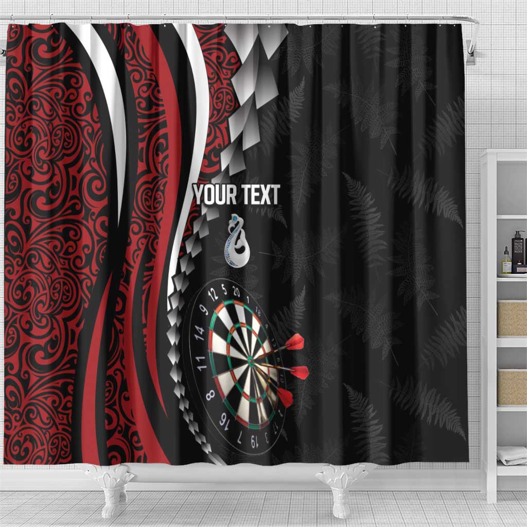 Personalized New Zealand Darts Shower Curtain Kowhaiwhai Whero Koiri - Manaia