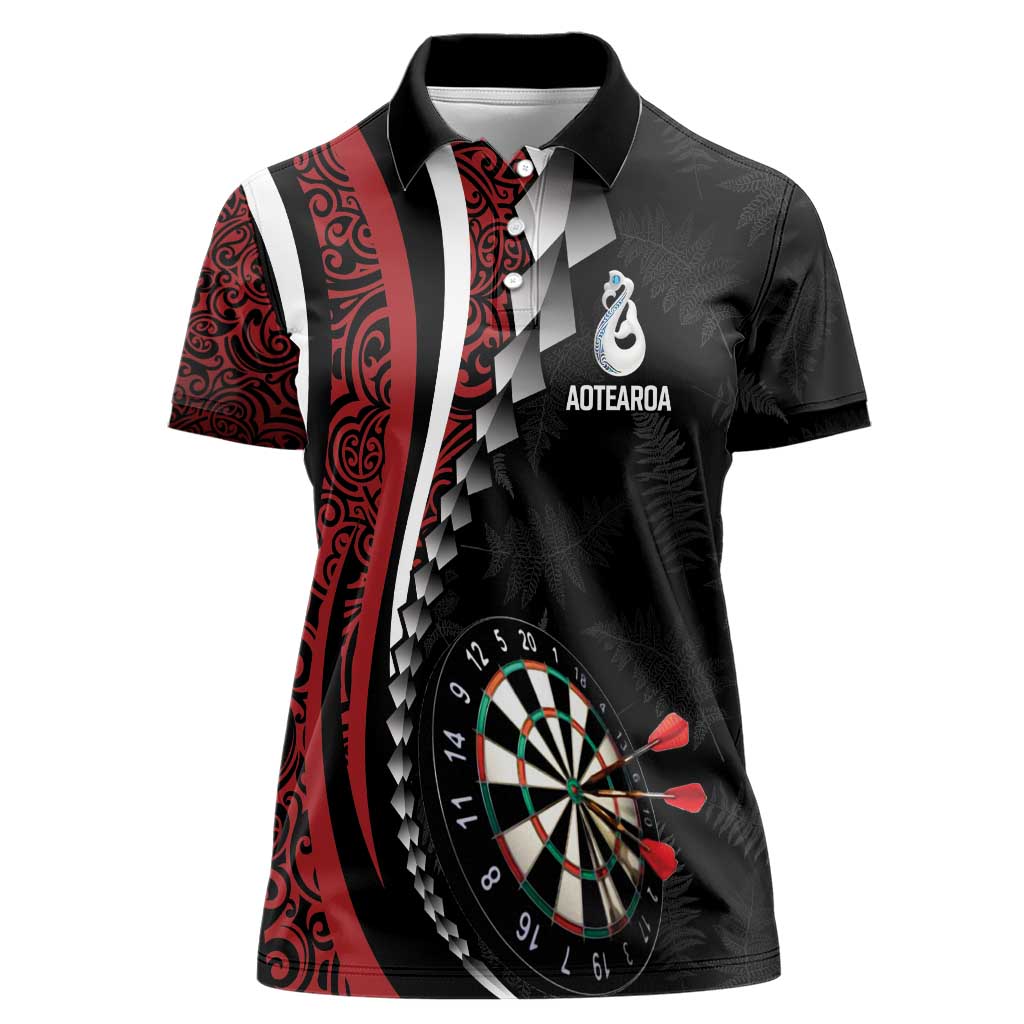 Personalized New Zealand Darts Women Polo Shirt Kowhaiwhai Whero Koiri - Manaia