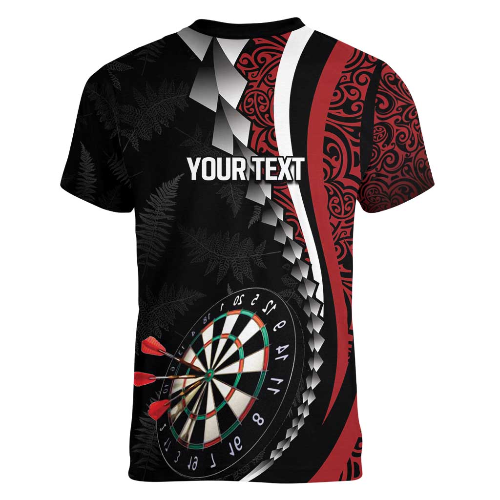 Personalized New Zealand Darts Women V-Neck T-Shirt Kowhaiwhai Whero Koiri - Manaia