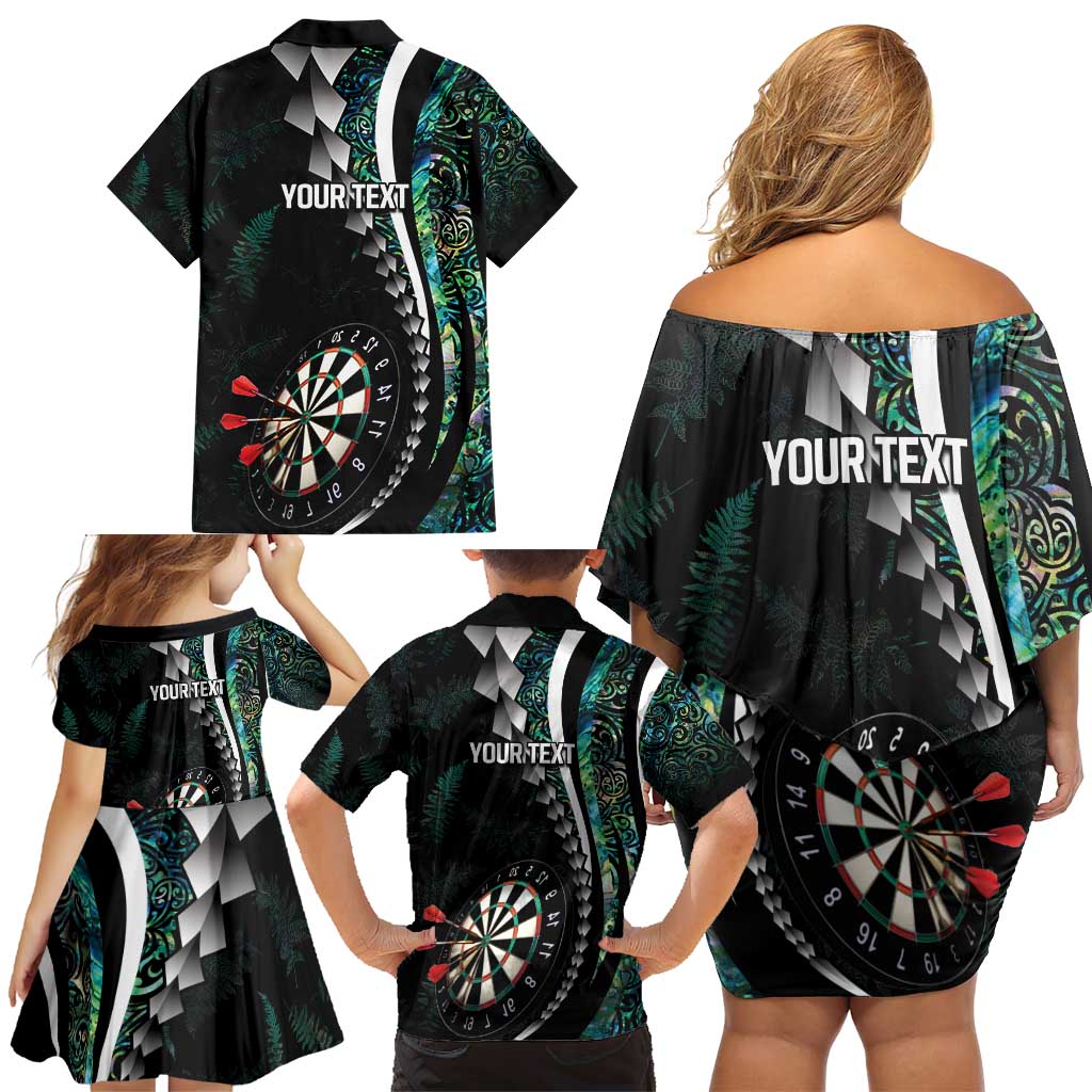 Personalized New Zealand Darts Family Matching Off Shoulder Short Dress and Hawaiian Shirt Paua Shell Koiri - Manaia