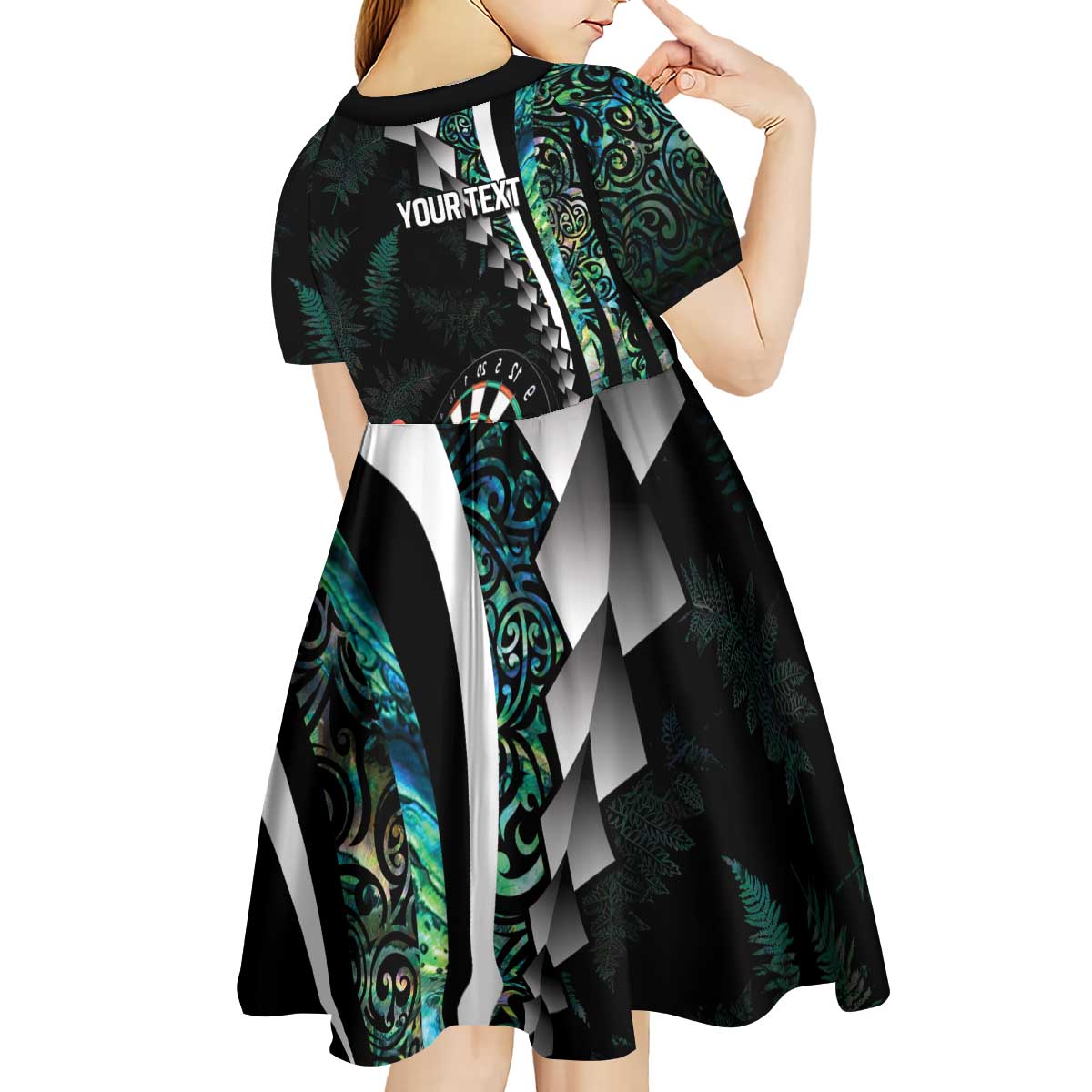 Personalized New Zealand Darts Kid Short Sleeve Dress Paua Shell Koiri - Manaia