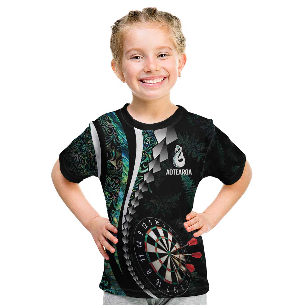 Personalized New Zealand Darts Kid T Shirt Paua Shell Koiri - Manaia