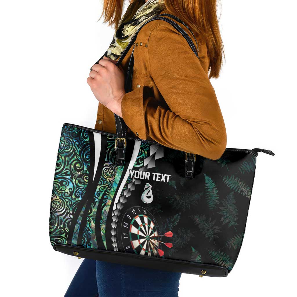 Personalized New Zealand Darts Leather Tote Bag Paua Shell Koiri - Manaia