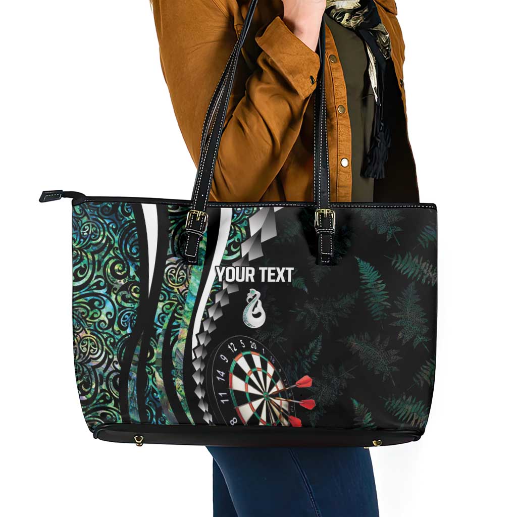 Personalized New Zealand Darts Leather Tote Bag Paua Shell Koiri - Manaia