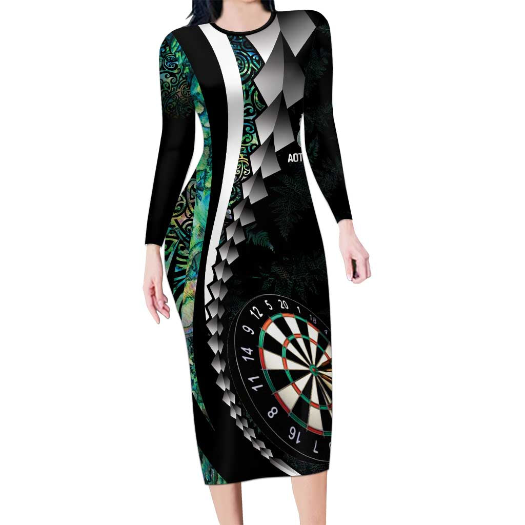 Personalized New Zealand Darts Long Sleeve Bodycon Dress Paua Shell Koiri - Manaia