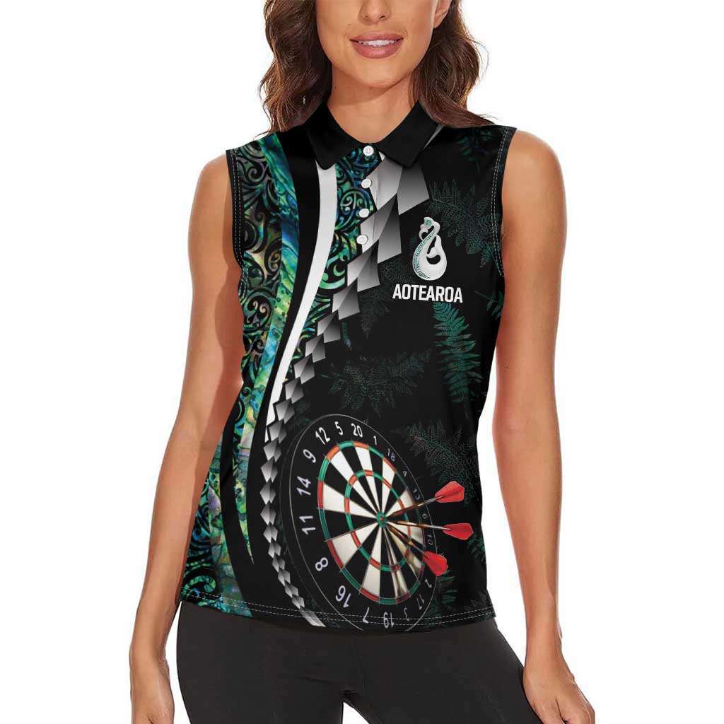 Personalized New Zealand Darts Women Sleeveless Polo Shirt Paua Shell Koiri - Manaia