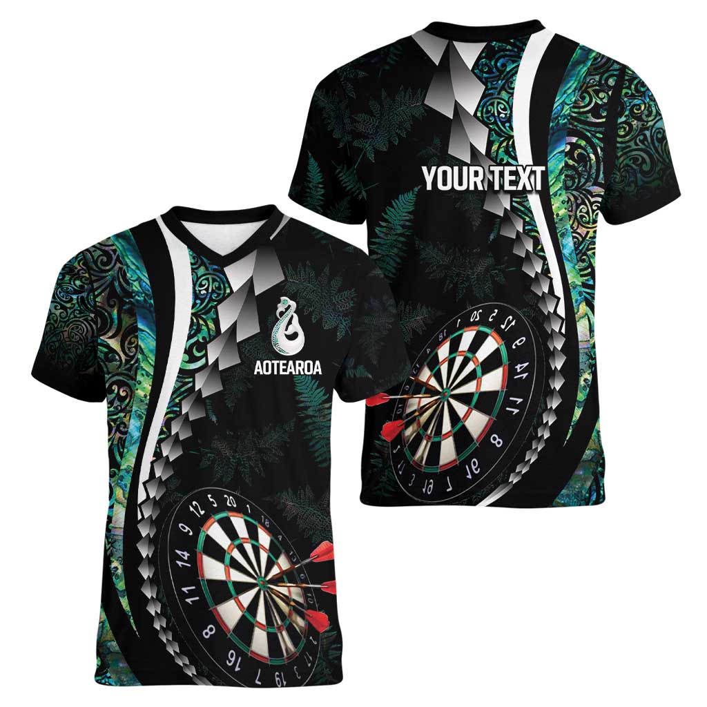 Personalized New Zealand Darts Women V-Neck T-Shirt Paua Shell Koiri - Manaia
