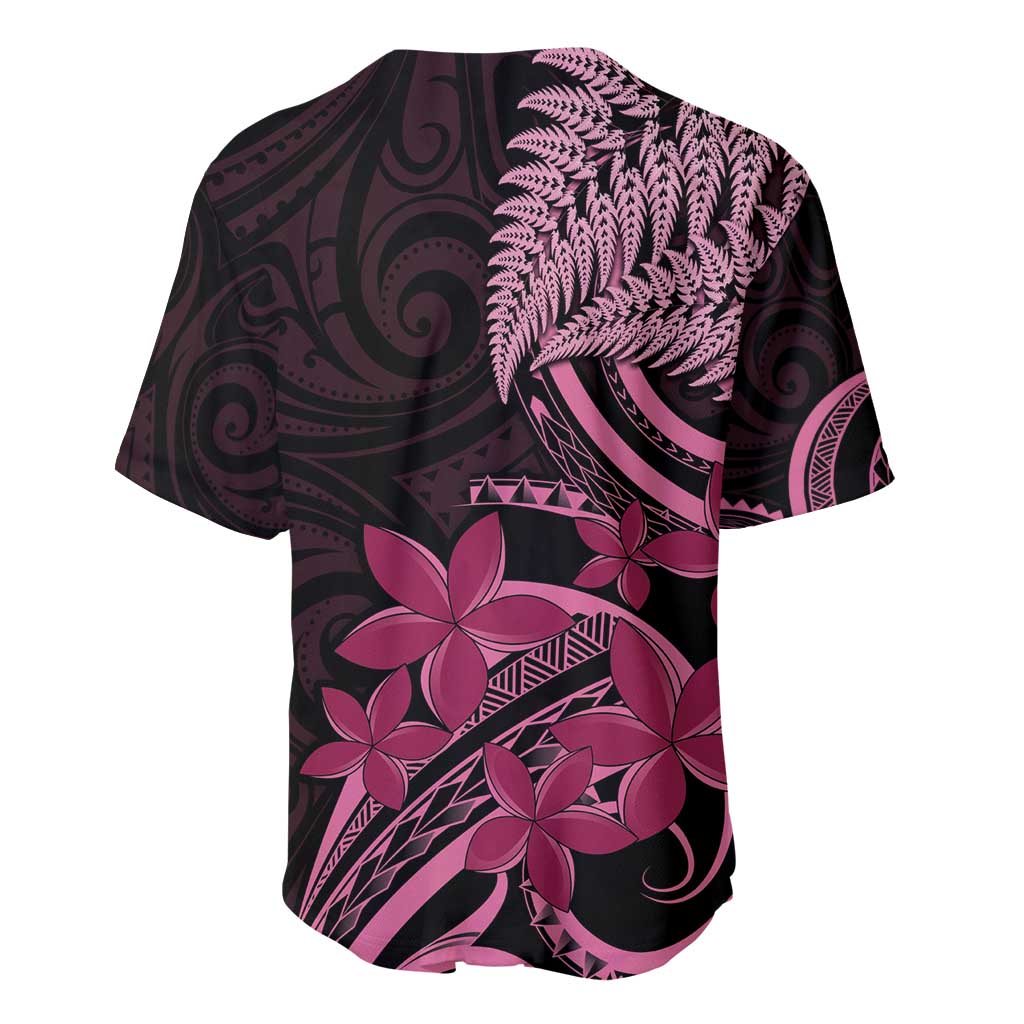 Aotearoa Maori Baseball Jersey Pink Fern Ribbons on Black - Polynesian Pride