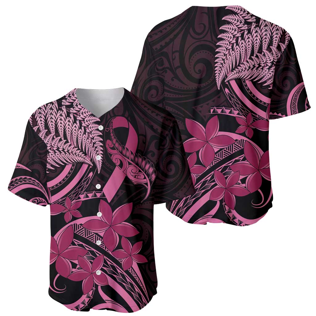 Aotearoa Maori Baseball Jersey Pink Fern Ribbons on Black - Polynesian Pride