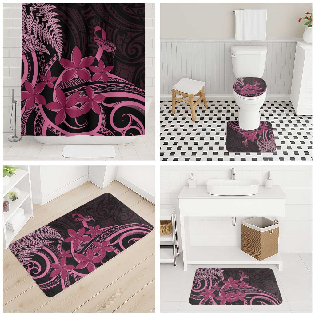 Aotearoa Maori Bathroom Set Pink Fern Ribbons on Black - Polynesian Pride