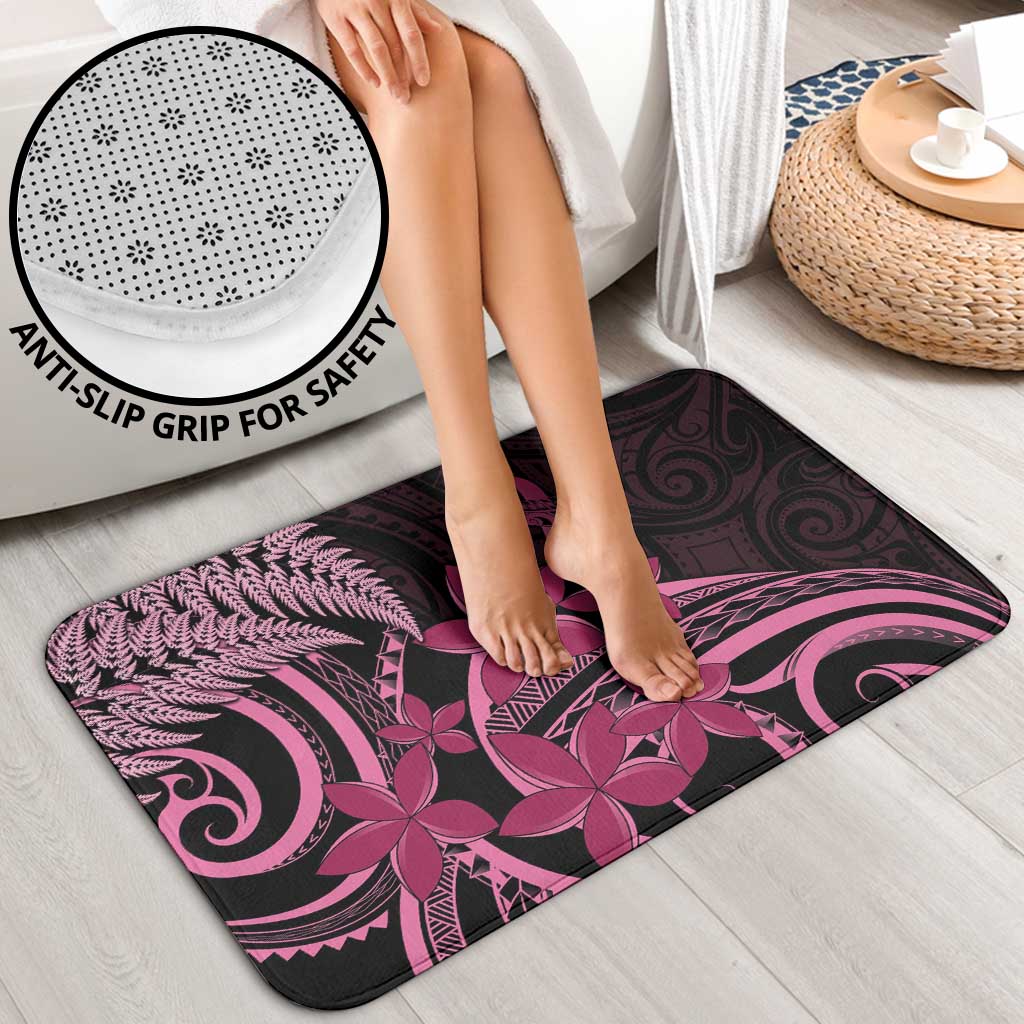 Aotearoa Maori Bathroom Set Pink Fern Ribbons on Black - Polynesian Pride