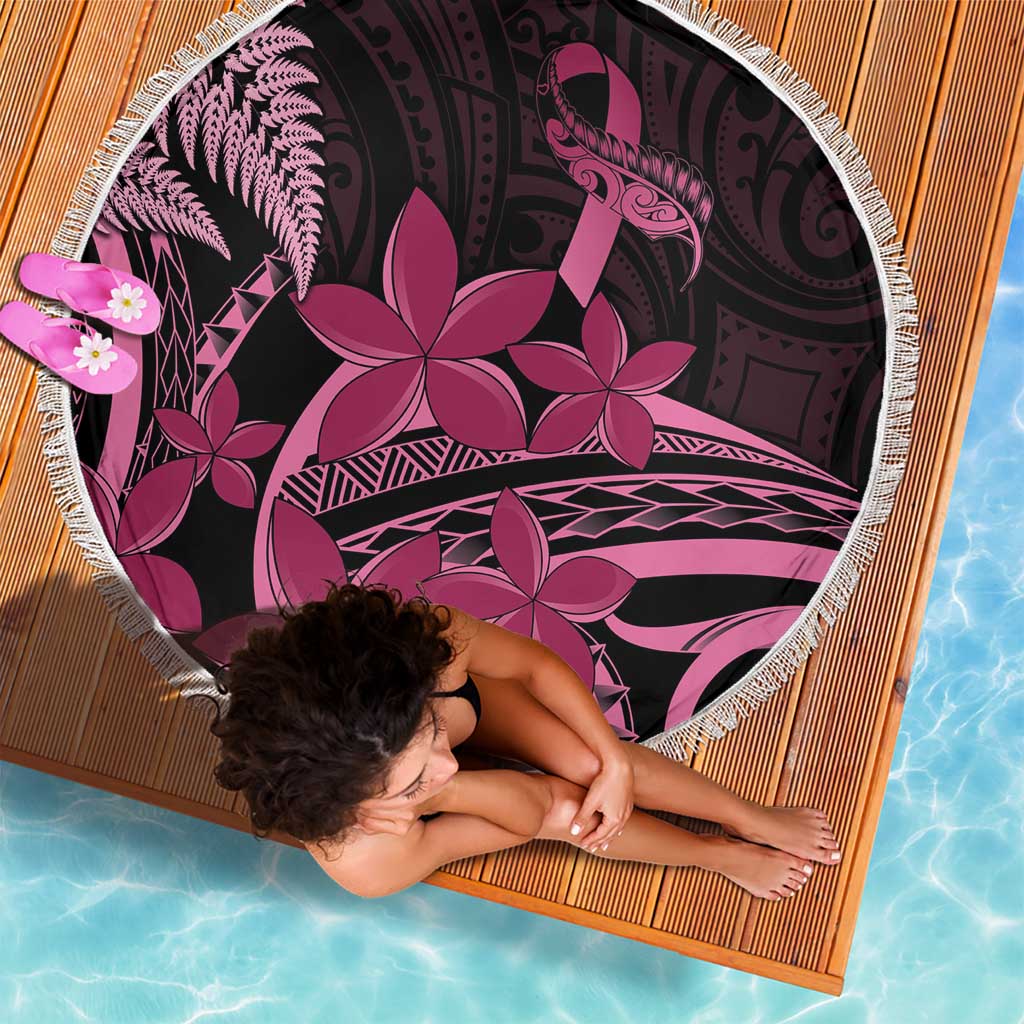 Aotearoa Maori Beach Blanket Pink Fern Ribbons on Black - Polynesian Pride