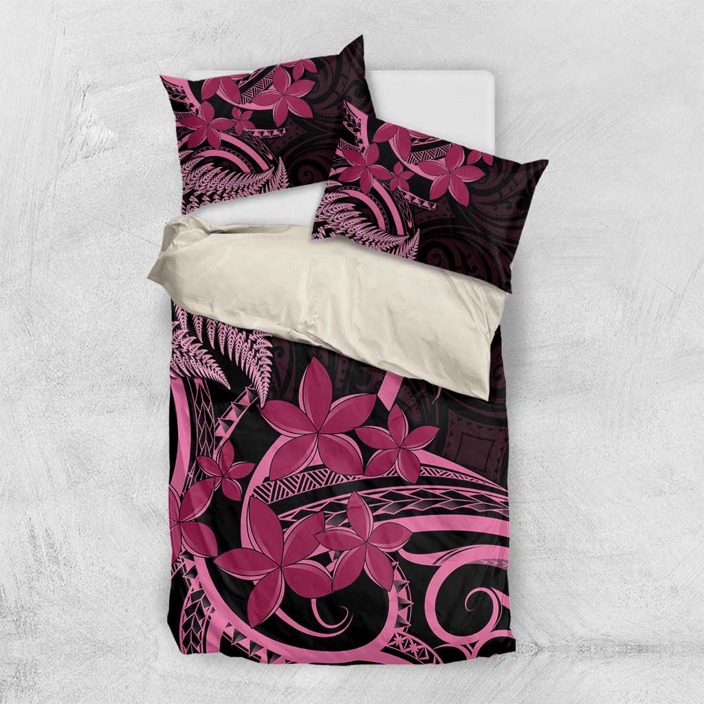 Aotearoa Maori Bedding Set Pink Fern Ribbons on Black - Polynesian Pride