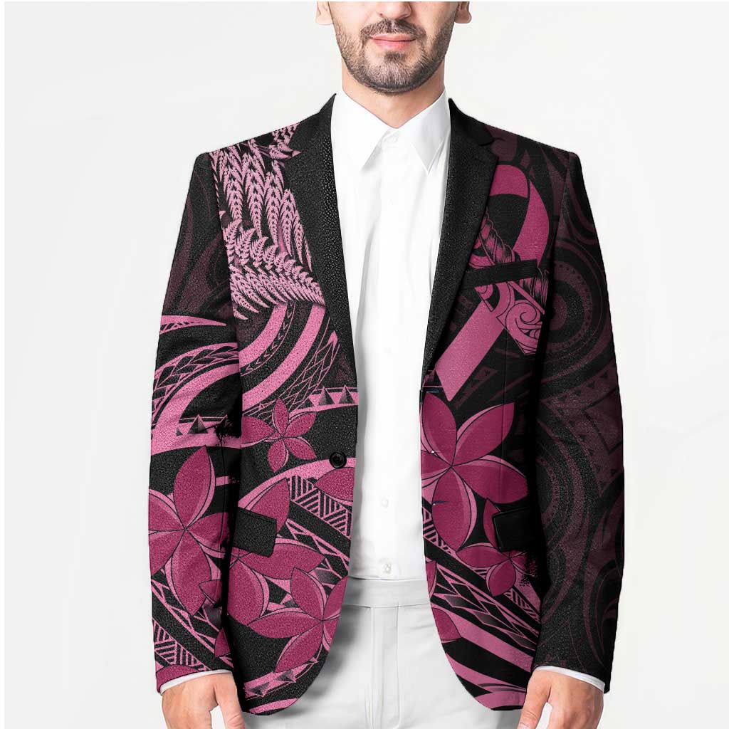 Aotearoa Maori Blazer Pink Fern Ribbons on Black LT7 - Polynesian Pride