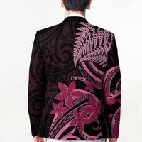 Aotearoa Maori Blazer Pink Fern Ribbons on Black LT7 - Polynesian Pride