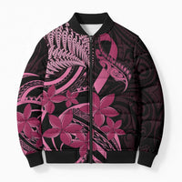 Aotearoa Maori Bomber Puffer Jacket Pink Fern Ribbons on Black LT7 Unisex Black - Polynesian Pride