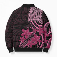 Aotearoa Maori Bomber Puffer Jacket Pink Fern Ribbons on Black LT7 - Polynesian Pride