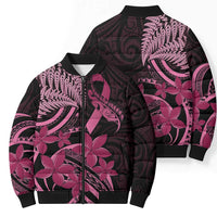 Aotearoa Maori Bomber Puffer Jacket Pink Fern Ribbons on Black LT7 - Polynesian Pride