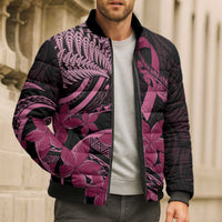 Aotearoa Maori Bomber Puffer Jacket Pink Fern Ribbons on Black LT7 - Polynesian Pride