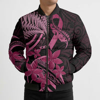 Aotearoa Maori Bomber Puffer Jacket Pink Fern Ribbons on Black LT7 - Polynesian Pride