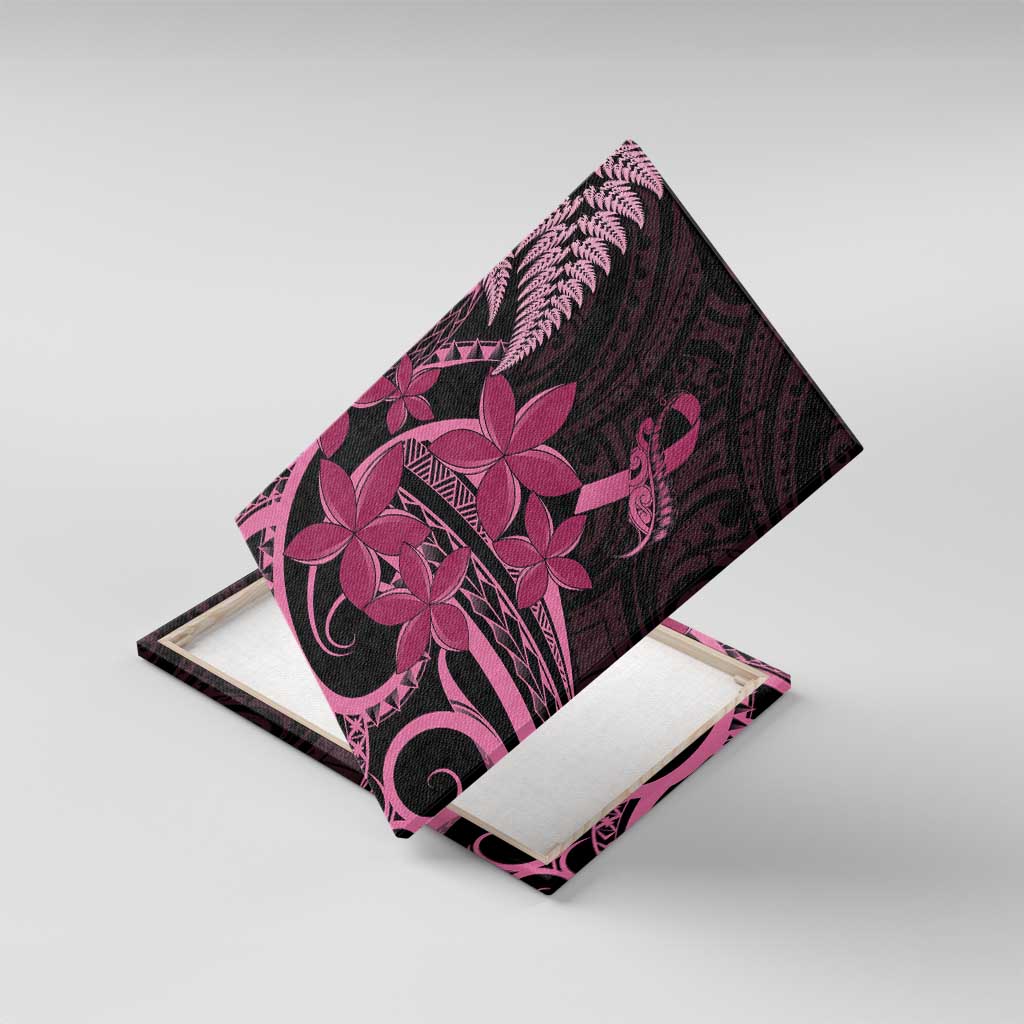 Aotearoa Maori Canvas Wall Art Pink Fern Ribbons on Black - Polynesian Pride