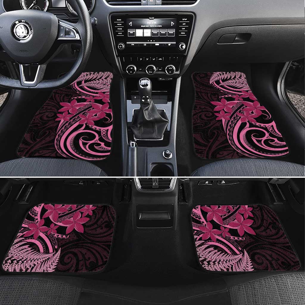 Aotearoa Maori Car Mats Pink Fern Ribbons on Black LT7 Set 4pcs Black - Polynesian Pride