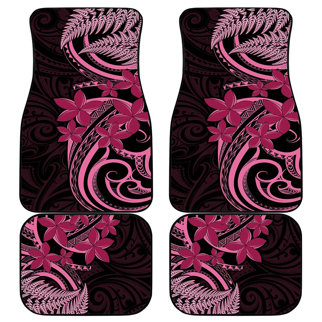 Aotearoa Maori Car Mats Pink Fern Ribbons on Black LT7 - Polynesian Pride