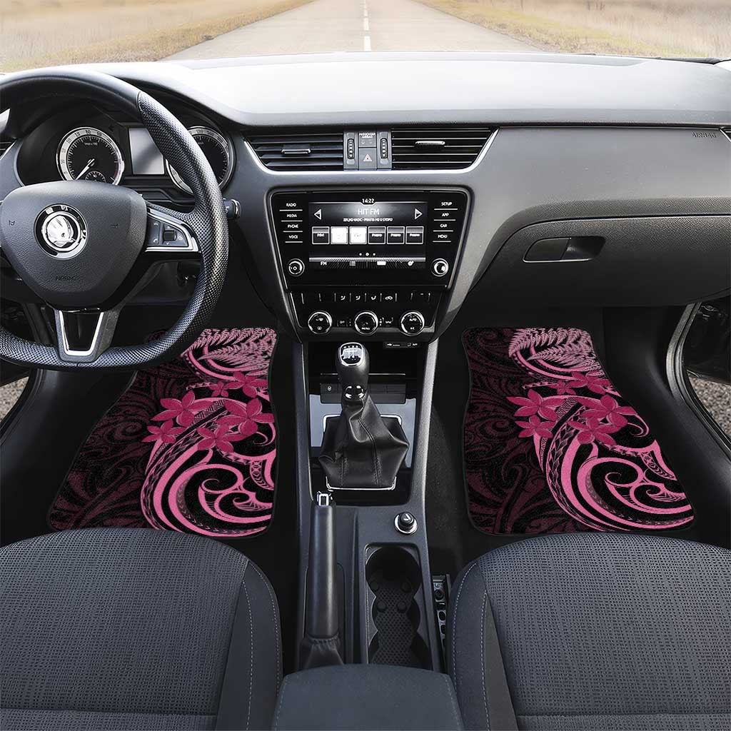 Aotearoa Maori Car Mats Pink Fern Ribbons on Black LT7 Set 2pcs - Front Black - Polynesian Pride