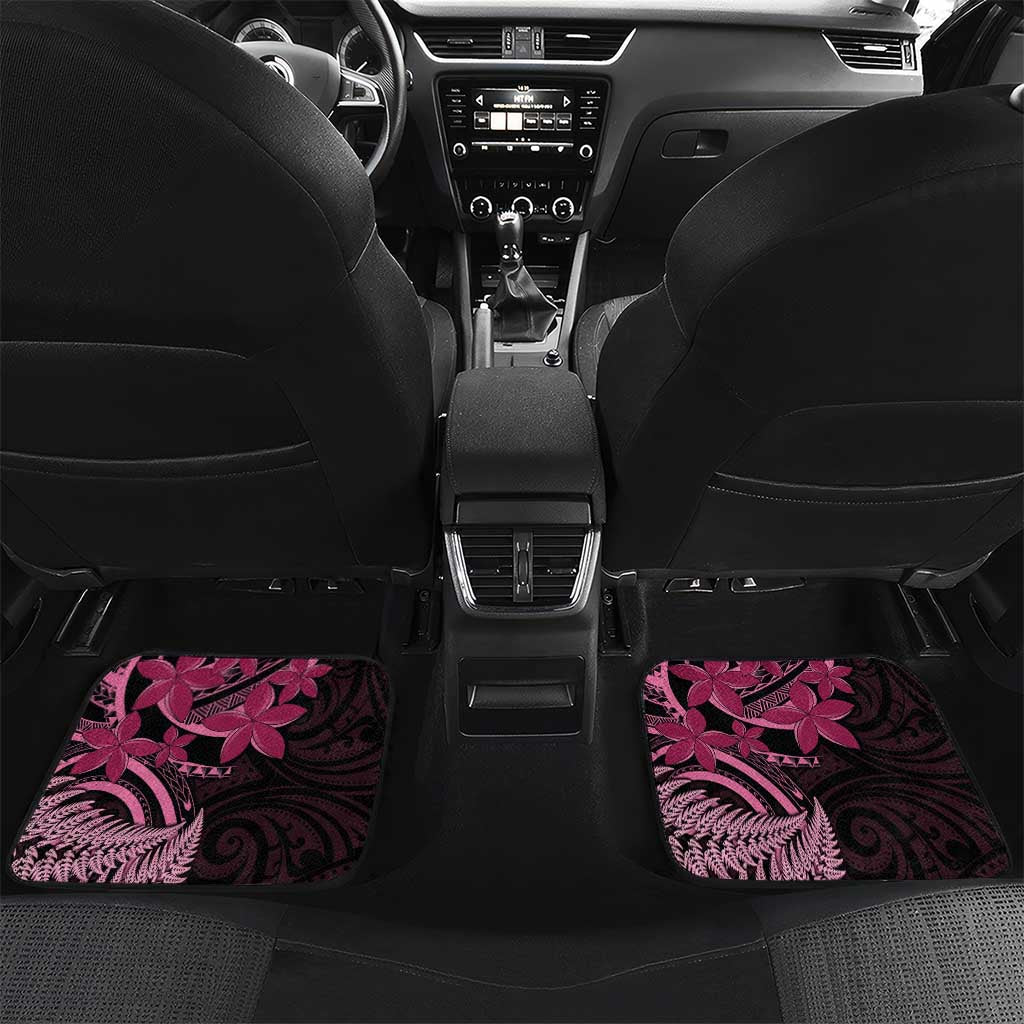 Aotearoa Maori Car Mats Pink Fern Ribbons on Black LT7 Set 2pcs - Back Black - Polynesian Pride