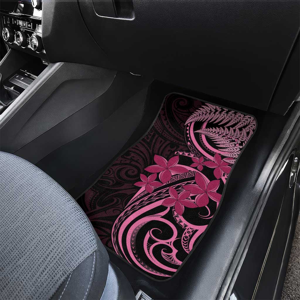 Aotearoa Maori Car Mats Pink Fern Ribbons on Black LT7 - Polynesian Pride