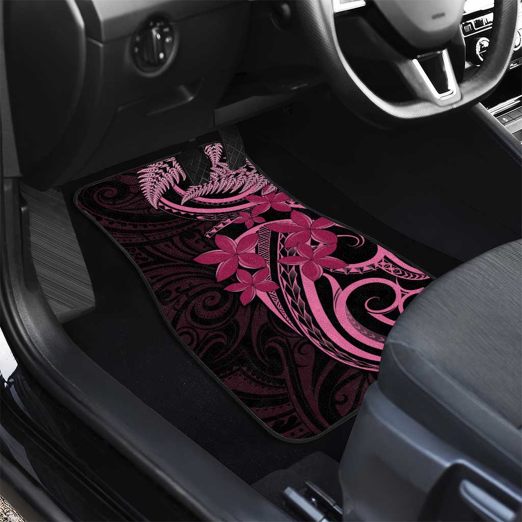 Aotearoa Maori Car Mats Pink Fern Ribbons on Black LT7 - Polynesian Pride