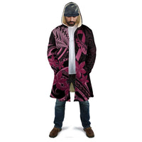 Aotearoa Maori Cloak Pink Fern Ribbons on Black - Polynesian Pride