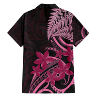 Aotearoa Maori Family Matching Off The Shoulder Long Sleeve Dress and Hawaiian Shirt Pink Fern Ribbons on Black - Polynesian Pride