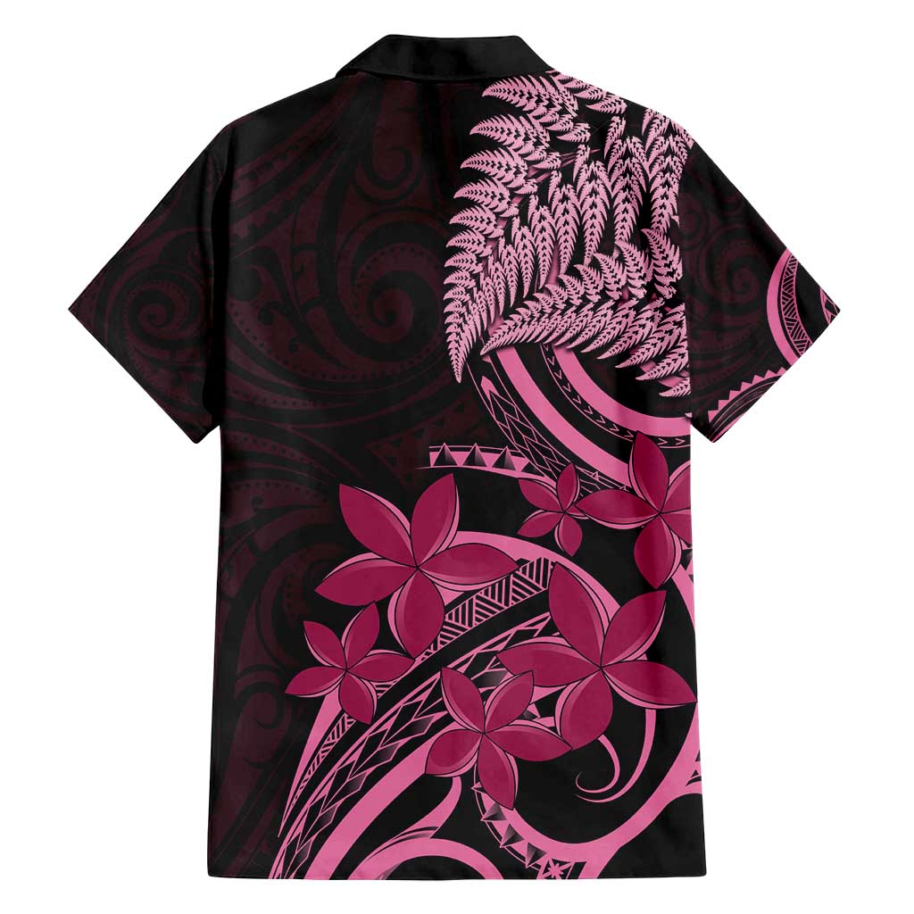 Aotearoa Maori Family Matching Off Shoulder Maxi Dress and Hawaiian Shirt Pink Fern Ribbons on Black - Polynesian Pride
