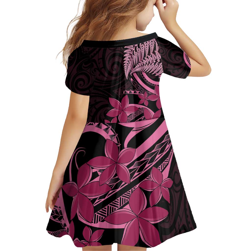 Aotearoa Maori Family Matching Puletasi and Hawaiian Shirt Pink Fern Ribbons on Black LT7 - Polynesian Pride