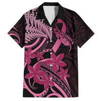 Aotearoa Maori Family Matching Puletasi and Hawaiian Shirt Pink Fern Ribbons on Black LT7 Dad's Shirt - Short Sleeve Black - Polynesian Pride