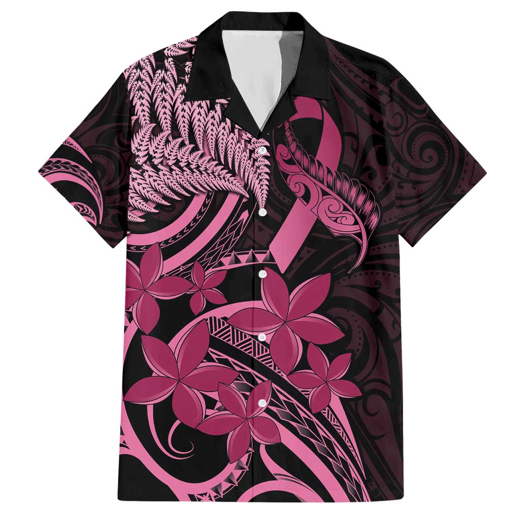 Aotearoa Maori Family Matching Short Sleeve Bodycon Dress and Hawaiian Shirt Pink Fern Ribbons on Black - Polynesian Pride